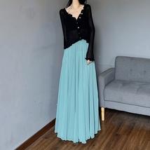 BLUE Floor Length Chiffon Skirt Outfit Summer Beach Chiffon Maxi Skirt Plus Size image 3