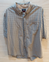 Wrangler men&#39;s XL button front short sleeve shirt brown tan aqua plaid - £11.68 GBP