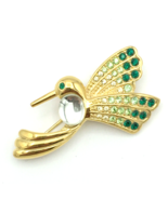 MONET jelly-belly hummingbird brooch - goldtone green rhinestone flying ... - £15.66 GBP