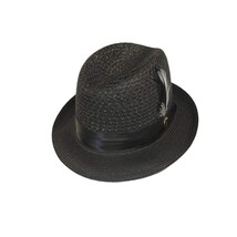 Men's BRUNO CAPELO Stingy Brim Fedora Braid Straw Hat Santa Cruz SC616 Black image 3