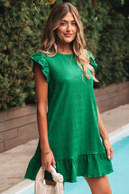 Dark Green Textured Flutter Sleeve Ruffled Mini Dress - $225.52 MXN