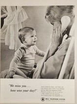 1963 Print Ad Bell Telephone System Mom &amp; Happy Baby on Phone Long Distance - £13.43 GBP