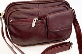 New Burgundy Cowhide Leather Crossbody Bag Purse Organizer 7 Cc Slots Id Holder - £25.86 GBP