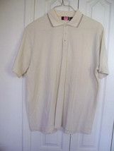 XL Mens Cream Beige Stripe Knit Liz Claiborne Polo Shirt Collar Cotton Blend - £11.98 GBP