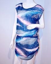 Jordan Taylor Swim Cover Dress Top Elastic Waist Blue Prints Beachwear S - £62.55 GBP