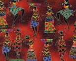 Cotton African Women Dance Dancing Metallic Rust Fabric Print by Yard D3... - $15.95