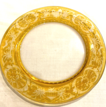 Vintage Clear Glass Salad Plate with Etched Deer, Church Yellow Rim - $9.49