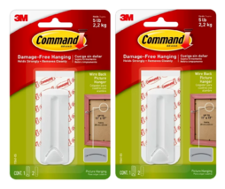 Command Wire Backed Picture Hanger, White, 1 Hanger, 2 Strip 2 Pack - £11.47 GBP