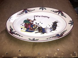 Vintage GEI Merry Christmas Santa Reindeer 14&quot; Oval Serving Meat Platter - - $22.22