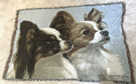 Robert Christie Papillon Dog Tapestry Blanket Tri Color Black Red Puppies - £48.24 GBP