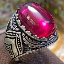 islamic 925 sterling Silver men&#39;s ring Natural unheated 100% red ruby خاتم ياقوت - £61.72 GBP