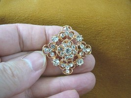 (bb604-31) white rhinestone crystal ornate filigree floral gold tone brooch pin - £12.19 GBP