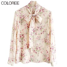 Runway Designers Tops for Women 2022 Spring Elegant  Printed Long Sleeve Chiffon - £111.81 GBP