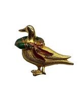 DOTTY SMITH Christmas duck or goose brooch - vintage gold-tone enamel wr... - $11.88