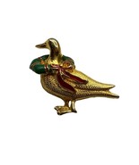 DOTTY SMITH Christmas duck or goose brooch - vintage gold-tone enamel wr... - $11.88