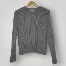 Vintage 1970s Cableknit Sweater Crewneck Pullover Gray 1005 Acrylic Top ... - £27.13 GBP