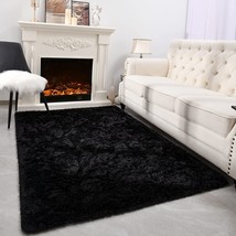 Espiraio Black Shaggy Rugs For Bedroom Living Room, Super Soft Fluffy Fuzzy Area - £28.94 GBP