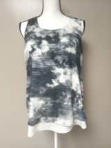 Kenar Layered Tank Top Women&#39;s M Ivory Black Gray Striped Sleeveless Tie Dye - £13.11 GBP