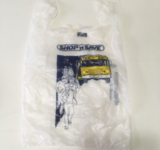 Vintage shop n save grocery store school bus graphics plastic bag movie ... - $19.75