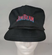 Vintage Jim Beam Nylon Snapback Roped Hat Cap Black Center Logo &amp; Back L... - £14.87 GBP