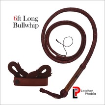 Stock Whip Australian Leather Whip 06 feet long 8 inches Wooden Handle B... - $45.58