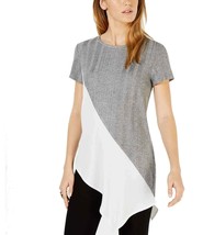 Bar III Womens Size XS Heather Gray Ivory Asymmetrical Color Blocked SS Top NEW - £13.81 GBP