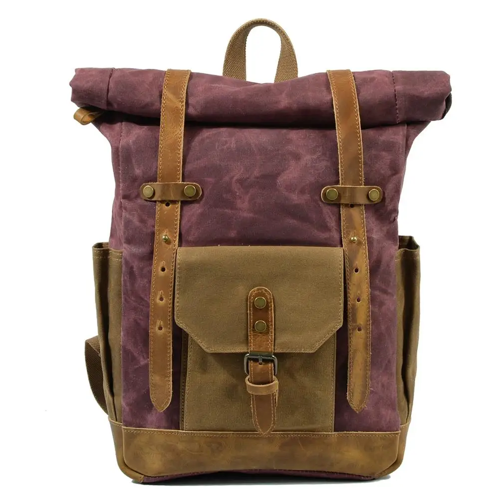Vintage Canvas Backpacks for Men Women Oil Wax Canvas Leather Travel Backpack La - £57.55 GBP