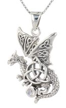 Jewelry Trends Triquetra Dragon with Moonstone Silver Pendant Necklace 18&quot; - £92.78 GBP