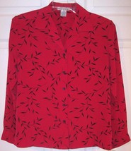 NWT Notations LS Black Leaf Pattern Red Suit Blouse, Small - £11.63 GBP