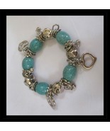 Southwest Boho Silver &amp; Turquoise Color Stretch Bracelet with Heart Dangles - $282.06 MXN