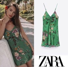 Zara Blogger’s Favorite Green Satin Effect Print Casual Dress XS - £36.31 GBP