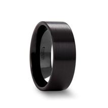 DRAKON Flat Pipe Cut Brush Finished Black Ceramic Wedding Band - 8mm - £115.97 GBP