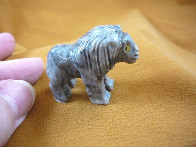 (Y-LIO-RO-26) Gray LION wild cat carving SOAPSTONE PERU FIGURINE I love ... - $8.99