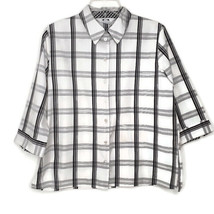 Alia Womens Size 12P Blouse Button Up 3/4 Sleeve Collared Black White Plaid - £10.45 GBP