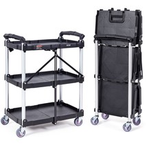 VEVOR Foldable Utility Service Cart, 3 Shelf 165LBS Heavy Duty Plastic R... - $120.64