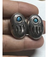 NATIVE -C AMERICAN INDIAN SOUTHWEST BEAR PAW STERLING SILVER TURQUOISE E... - $58.50