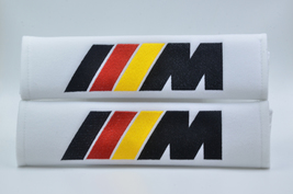 2 pieces (1 PAIR) BMW M Germany Style Embroidery Seat Belt Cover Pads Wh... - $16.99