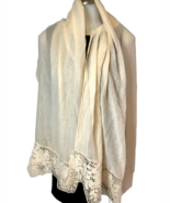 Women&#39;s Lace Trimmed Cream Scarf - $9.49
