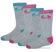 Realtree Girls Youth Boot Socks Merino Wool Cushion Outdoor Crew Pink Bl... - $17.99