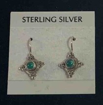 Sterling Silver Dangle Earrings With Filigree Green Glass Stone Marked 925 - £12.70 GBP