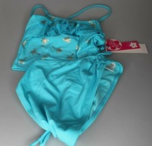 Girl Tankini 2 Pc palm trees gold foil swimsuit Blue fish color sz  6x - £7.77 GBP