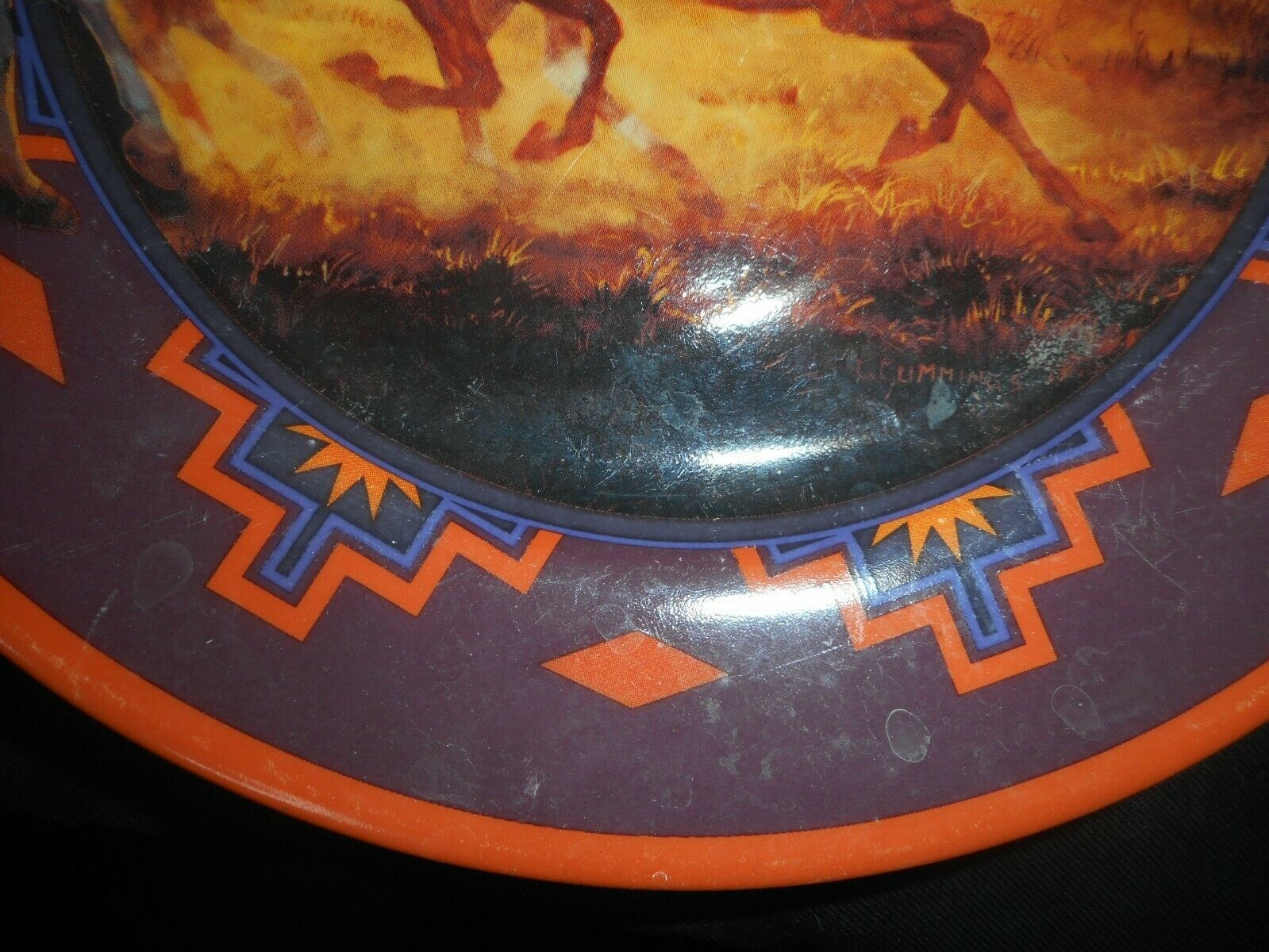 Wild Wings Taking Off Cummings 7 7/8" Salad/Bread Plate Horses Orange Aztec RARE - $15.99
