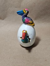 Bird Hatching Mexico Clay Double Pelican Bright Hand Painted Signed 147 - £22.15 GBP