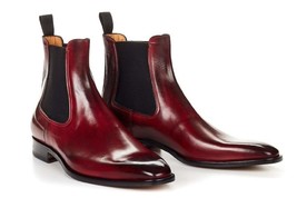 Bespoke Handmade Burgundy Colour Chelsea Ankle high Boots - £158.57 GBP