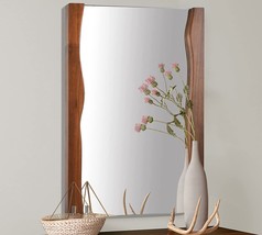 Tanmicoshomy Irregular Rectangle Wood Wall Mirror With Live Edge, Rustic Brown. - £68.72 GBP
