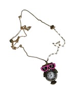 Gold Tone Back Cool Owl and Clock Pendant - £138.24 GBP