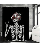 Halloween Skull Floral Black Shower Curtain Gothic Spooky Sugar Rock Roll - $18.99