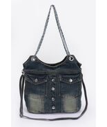 Washed Denim Double Pockets Tote Bag - $39.24 CAD
