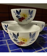 4 Set Tabletops ANEMONE BlueYellow Red Floral Round Porcelain Soup Cerea... - $29.69