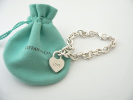 Tiffany &amp; Co Silver LOVE Heart Bracelet Bangle Padlock Charm 7.75 Inch Gift Love - $498.00